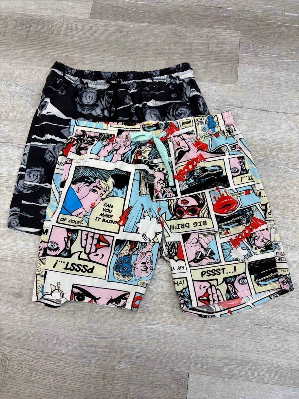 Drill Clothing Company Comic Panel Print and Black Rose print SwimShorts Bundle